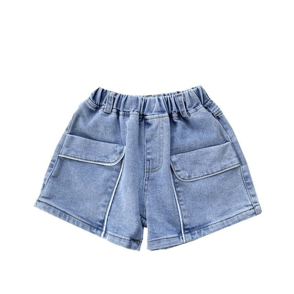 Ticikt Summer Girls Denim Shorts with Distressed Details Comfortable Loose Fit Casual Cute Design for Play and Outings,Color:Blue,Size:7-8 Years