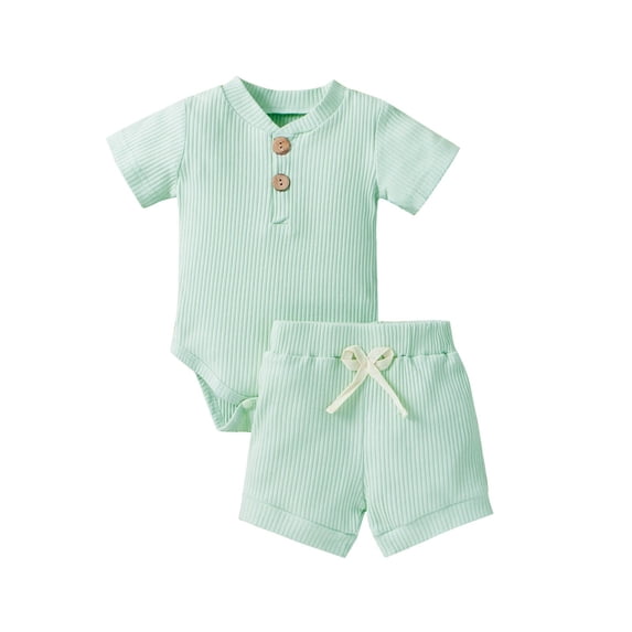 Ticikt Summer Baby Boy Girl Clothes Set Ribbed Outfits Unisex Solid Short Sleeve Tops Shorts 2PCS,Color:Light Green,Size:3-6 Months