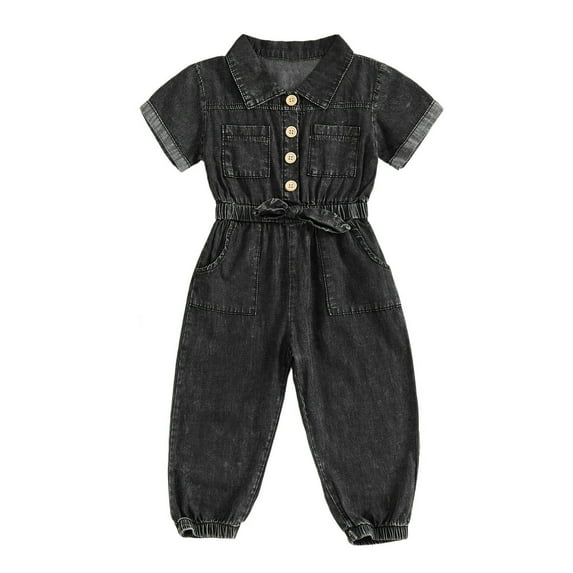 Ticikt Summer Toddler Girl Jumpsuit Shorts Little Girl Overalls Clothes Baby Jean Romper Jumpsuit One Piece Outfit,Color:Black,18-24 Months