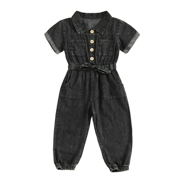 Ticikt Summer Toddler Girl Jumpsuit Shorts Little Girl Overalls Clothes Baby Jean Romper Jumpsuit One Piece Outfit,Color:Black,2-3 Years