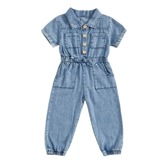 Ticikt Summer Toddler Girl Jumpsuit Shorts Little Girl Overalls Clothes Baby Jean Romper Jumpsuit One Piece Outfit,Color:Blue,12-18 Months