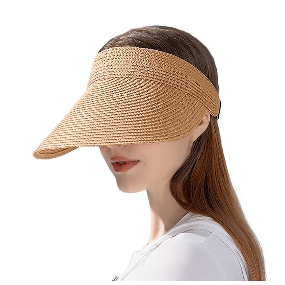 Ticikt Summer Wide Brim Straw Visor Sun Hat Beach Cap,Color:Khaki