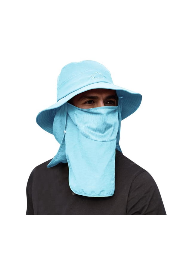 Sun Fishing Hat for Men Women Wide Brim Hat with Detachable Face Cover & Neck Flap,Color:Blue
