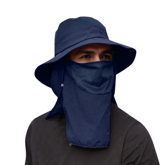 Ticikt Sun Fishing Hat for Men Women Wide Brim Hat with Detachable Face Cover & Neck Flap,Color:Navy