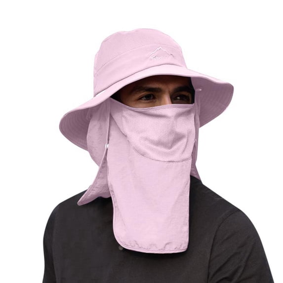 Ticikt Sun Fishing Hat for Men Women Wide Brim Hat with Detachable Face Cover & Neck Flap,Color:Pink