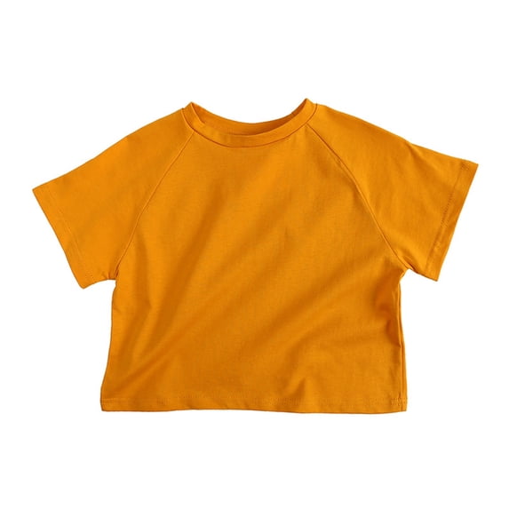 Ticikt Toddler Baby Boy Girl Short Sleeve Crew Neck T Shirt Pullover Sweatshirt Summer Basic Tee Solid Casual Clothes,Color:Yellow,Size:9-12 Months