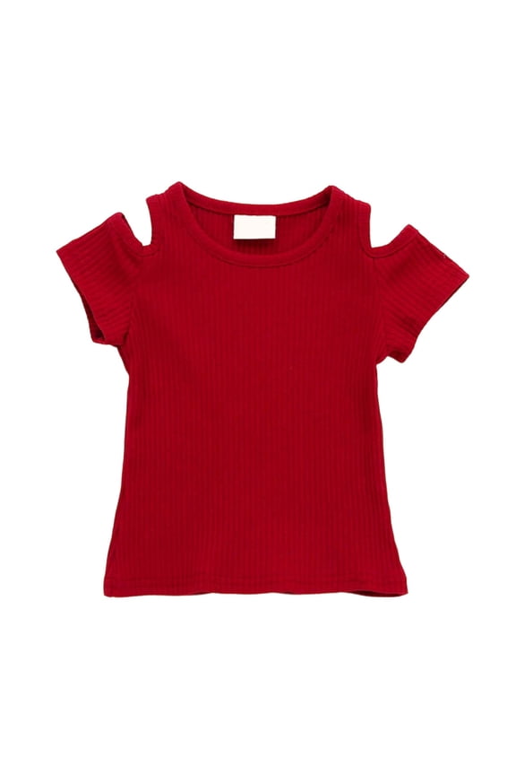 Toddler Baby Girls Short Sleeve T-Shirts Crop Top Rolled Sleeve Round Neck Solid Loose Basic Tees for Summer