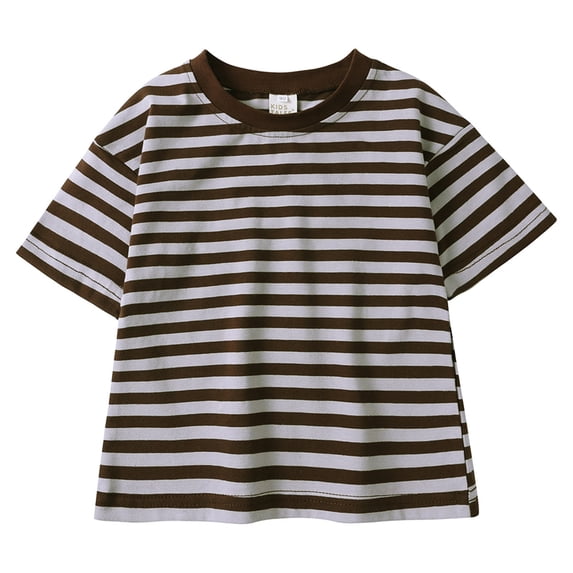 Ticikt Toddler Boys Girls T Shirts Kids Colorful Striped Shirt Cotton Crew Neck Short Sleeve Tee Tops Blouse,Color:Brown,4-5 Years