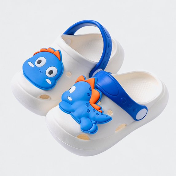 Ticikt Toddler Clogs, Cute Cartoon Asymmetric 3D Dinosaur Closed Toe Sandals for Baby Boys or Girls 1-8 Years,X6 Blue