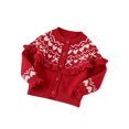 thumbnail image 1 of Ticikt Toddler Girls Fair Isle Heart Bow Knit Cardigan Sweater Ruffle Button Front Long Sleeve Soft Warm Holiday Fall Top,Red, 1 of 6