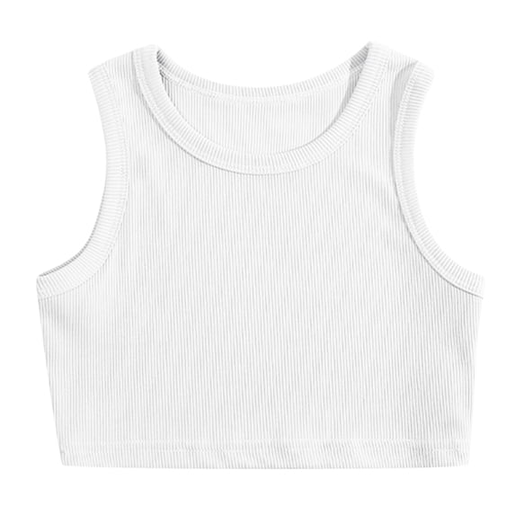 Ticikt Toddler Girls' Ribbed Knit Tank Top, Casual Sleeveless Crop Top,White,5-6 Years