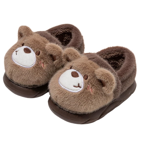 Ticikt Toddler Kids Slippers Girls Boys House Shoes Winter Slippers Plush Warm Soft with Cute Cartoon Design Indoor Shoes,Color:Brown
