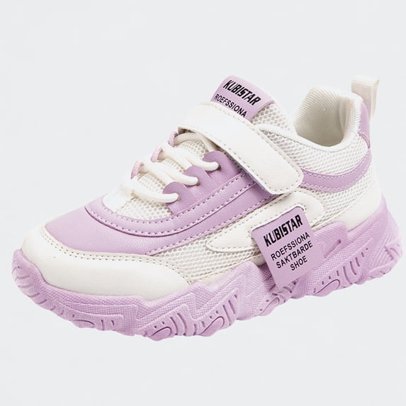 Ticikt Toddler/Little/Big Girls Leather Lightweight Breathable Knit Solid Athletic Running Sneakers,Color:Purple