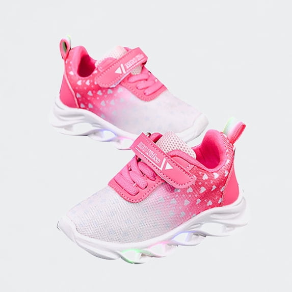 Ticikt Toddler Running Shoes, Kids LED Light Up Athletic Sneakers with Hook and Loop, Breathable Non- Shoes for Age 1-6Y,Red,Size:12-18 Months