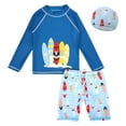 thumbnail image 1 of Ticikt Toddler Swimsuit Boy 3 Piece Boys Swim Set Cartoon Print Short Sleeve Boys Swim Shirt Boy Swim Trunks Rash Guard Bathing Suits,Color:Blue,Size:7-8 Years, 1 of 7