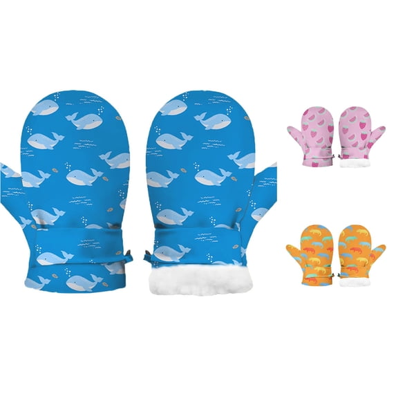 Ticikt Toddler Winter Mittens, Waterproof Thick Warm Outdoor Gloves with Cute Cartoon Prints,Blue