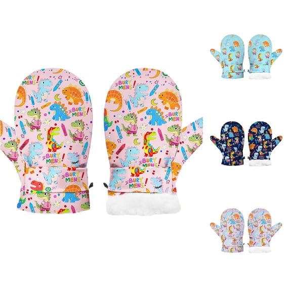 Ticikt Toddler Winter Mittens, Waterproof Thick Warm Outdoor Gloves with Cute Cartoon Prints,Light Pink