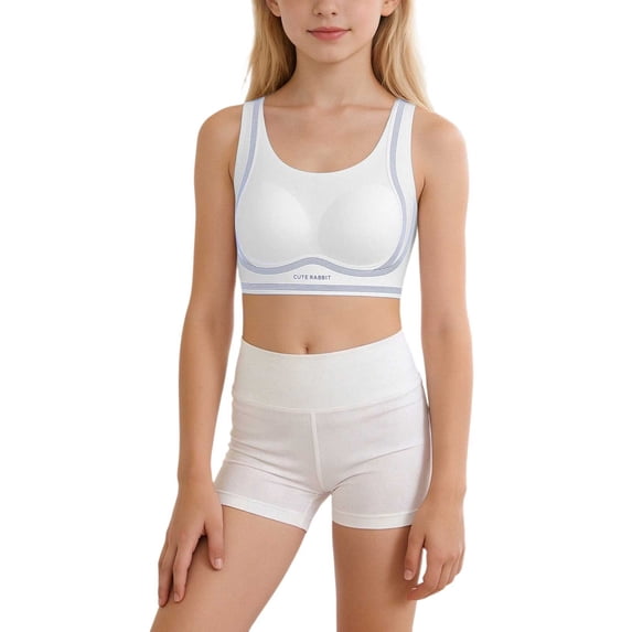 Ticikt Training Bras for Girls 12-18 Sports Seamless Bra with Removable Padding Bras,Color:White