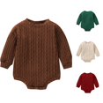 thumbnail image 1 of Ticikt Unisex Baby Cable Knit Romper, Crew Neck Long‑Sleeve Sweater Bodysuit, Solid Color Snap‑Crotch Knit Play Jumpsuit for Infant Boys & Girls,Brown, 1 of 6