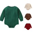 thumbnail image 1 of Ticikt Unisex Baby Cable Knit Romper, Crew Neck Long‑Sleeve Sweater Bodysuit, Solid Color Snap‑Crotch Knit Play Jumpsuit for Infant Boys & Girls,Green, 1 of 6