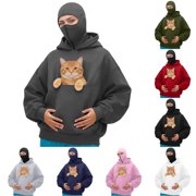 Ticikt Unisex Balaclava Hoodie, Oversized Pullover Sweatshirt with Full Face Zipper Hood Streetwear Long Sleeve Top,Grey
