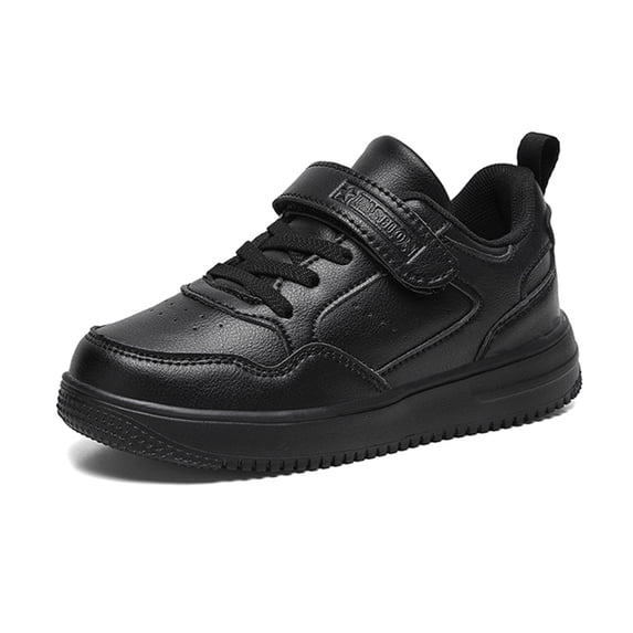 Ticikt Unisex-Child Leather Lightweight Breathable Knit Athletic Running Sneakers for Kids Shoes for Boys Girls,Color:Black,Size:12-12.5 Years