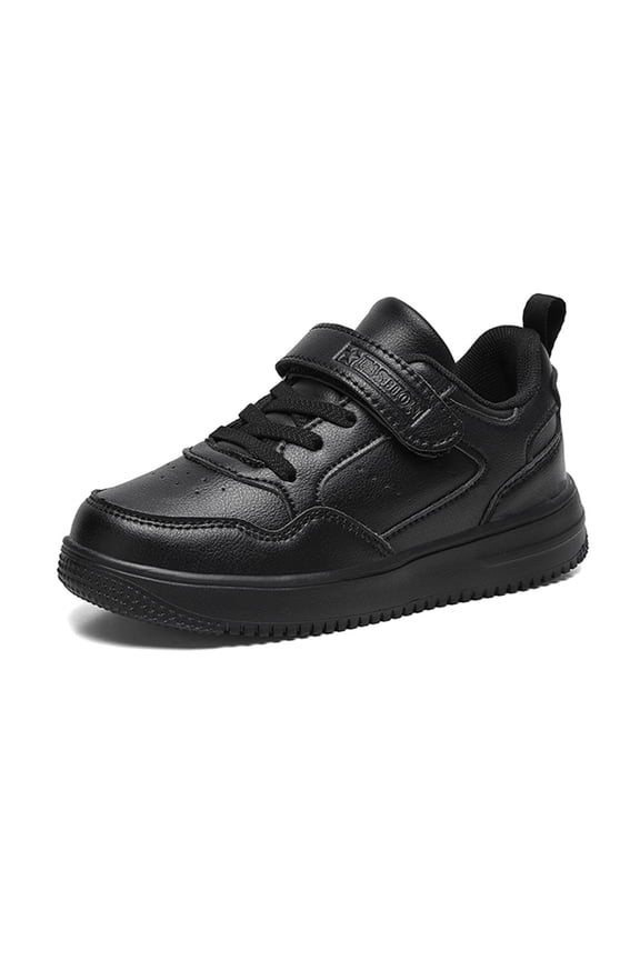Unisex-Child Leather Lightweight Breathable Knit Athletic Running Sneakers for Kids Shoes for Boys Girls,Color:Black,Size:7-8 Years