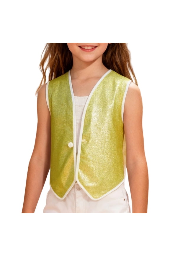 Unisex Girls Boys Shiny Hipster Vest One Button Fashion Waistcoat Party Club Sleeveless Jacket Outerwear,Color:Gold,90