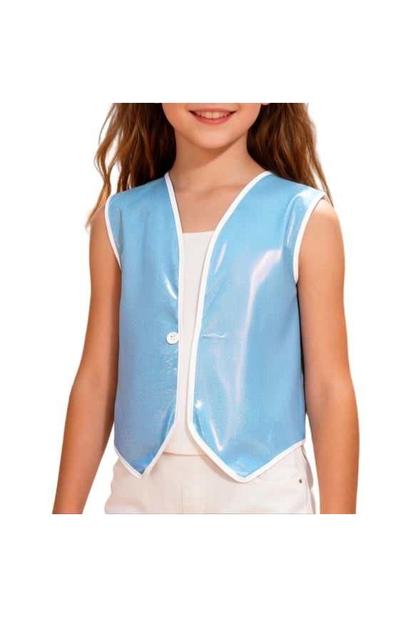 Ticikt Unisex Girls Boys Shiny Hipster Vest One Button Fashion Waistcoat Party Club Sleeveless Jacket Outerwear,Color:Sky Blue,130