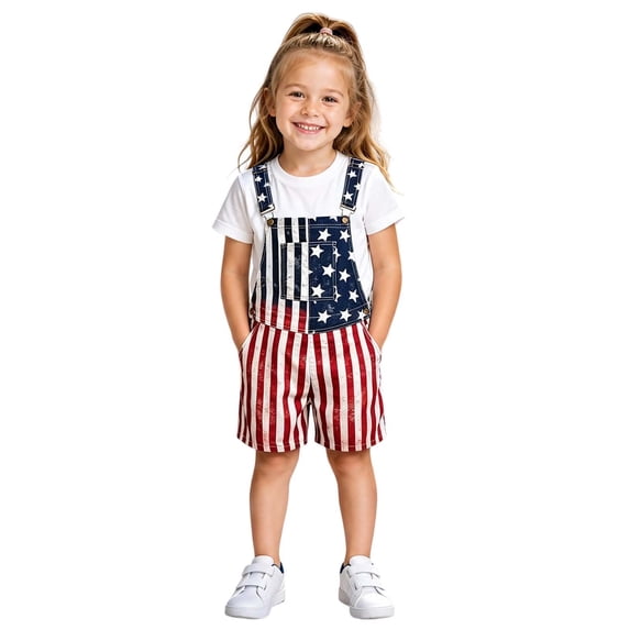 Ticikt Unisex Printed Overalls Short Romper, Festival Jumpsuits 4th of July Kids Overalls,Color:Red,Size:12-13 Years