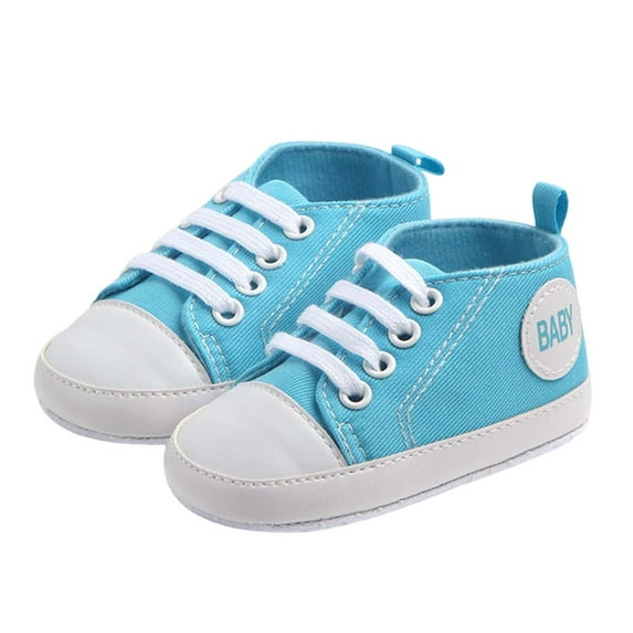 Ticikt Unsex Baby Boys Girls Canvas First Walkers Shoes, Non Soft Sole Toddler Flat Lazy Loafers Sneaker,Color:Blue,6-8 Months