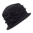 thumbnail image 1 of Ticikt Vintage Floral Wool Cloche Hat for Women 1920s Winter Hat Stylish Warm Headwear,Color:Black, 1 of 2