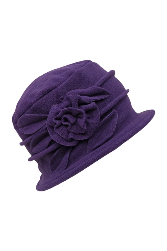 Vintage Floral Wool Cloche Hat for Women 1920s Winter Hat Stylish Warm Headwear,Color:Purple