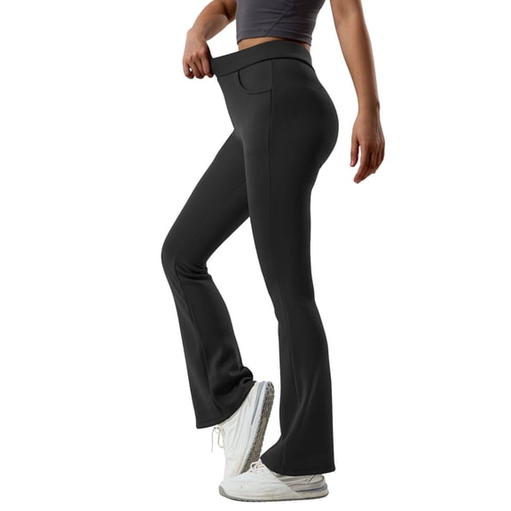 Ticikt Warm Fleece Lined Leggings Women with Pockets- Thermal Winter High Waisted Yoga Pants Tummy Control Soft for Workout,Color:Black,XXL