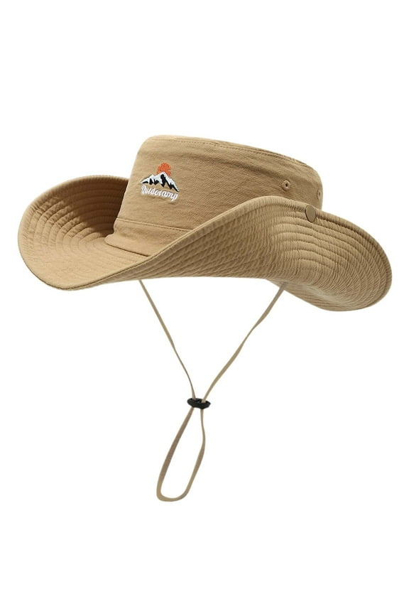 Western Cowboy Hat Wide Brim Shapeable Panama Straw Hat Summer Beach Sun Hat Outdoor Travel Cap with Chin Strap,Color:Khaki