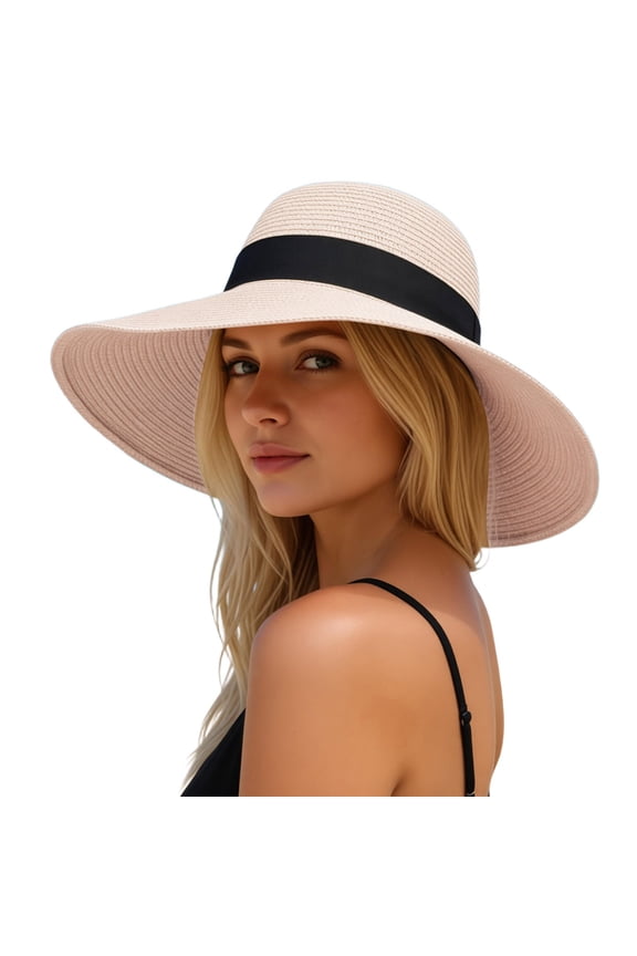 Wide Brim Sun Hat for Beach Travel with Bow Detail Summer Hat,Color:Beige