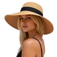 thumbnail image 1 of Ticikt Wide Brim Sun Hat for Beach Travel with Bow Detail Summer Hat,Color:Khaki, 1 of 7