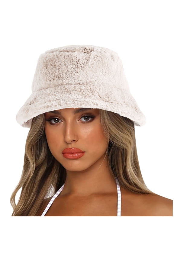 Winter Thick Bucket Warm Hat Bucket Cap Basin Hat for Women Men Solid Color Style,Color:Beige