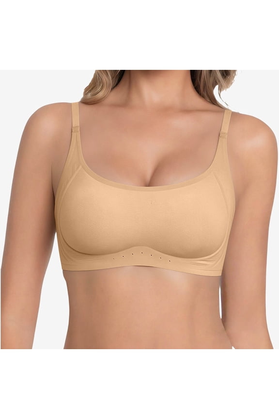 Wireless Cool Feeling Bralette, Back Closure Adjustable Strap Shaping Bra for Women,Color:Beige,S
