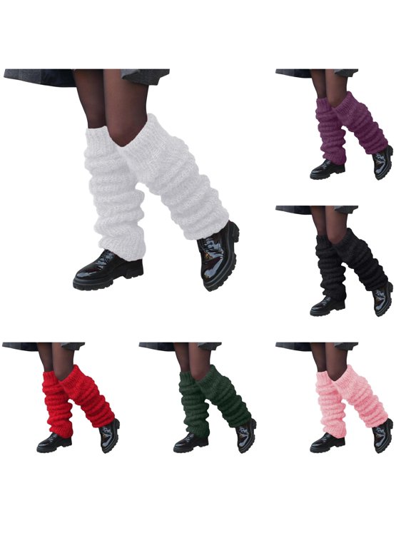 Ticikt Women Cable Knit Leg Warmers, Slouchy Thick Knitted Footless Boot Cuffs for Daily Matching,White