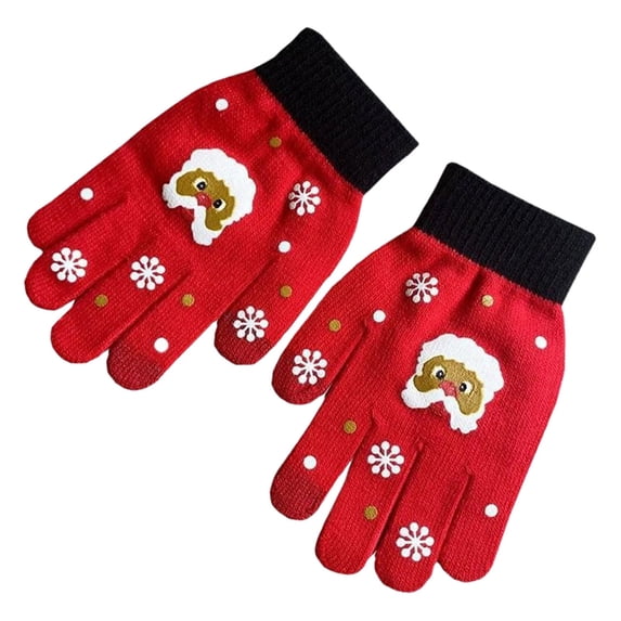 Ticikt Women Christmas Printed Knit Gloves, Touch‑Screen Compatible Warm Winter Knitted Gloves for Holiday Daily Wear