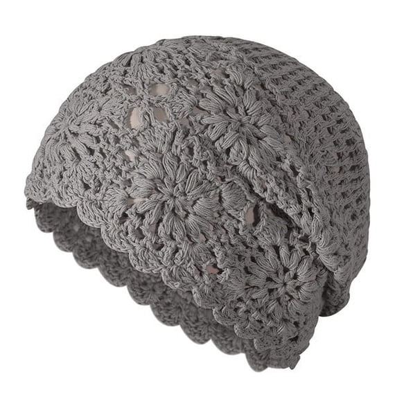 Ticikt Women Cotton Crochet Slouchy Hat Handmade Knit Cutout Summer Floral Cap,Color:Grey