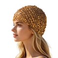 thumbnail image 1 of Ticikt Women Crochet Skull Cap, Handmade Hollow Fishnet Sequin Solid Cotton Hair Wrap Fashion Styling Beanie,Khaki, 1 of 4