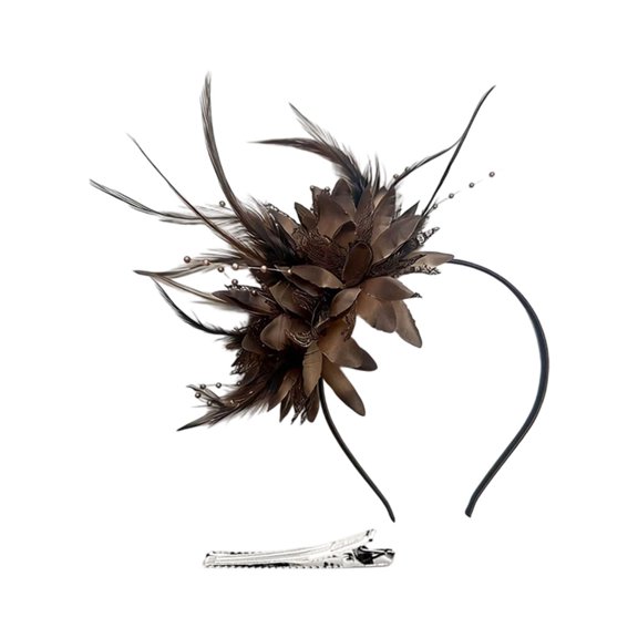 Ticikt Women Fascinator Hat, Flower & Net Veil Headpiece for Tea Party, Races, Wedding and Formal Events,Coffee