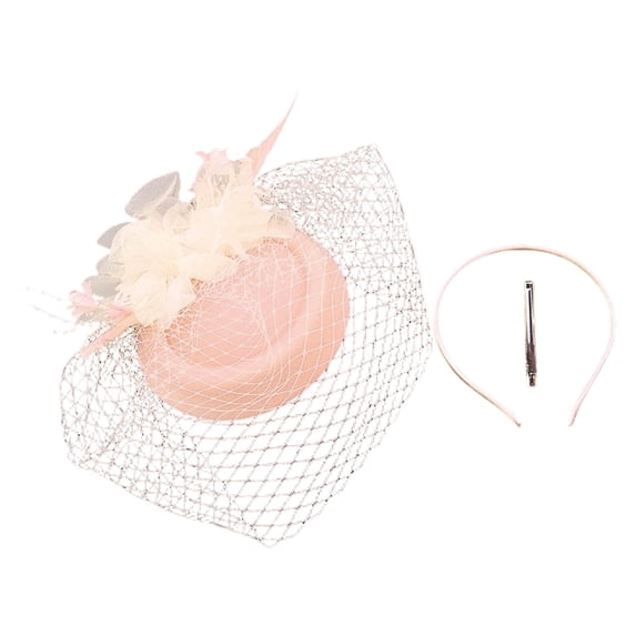 Ticikt Women Fascinator Hat, Flower & Net Veil Headpiece for Tea Party, Races, Wedding and Formal Events,Light Pink