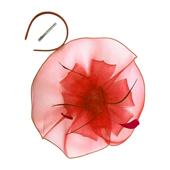 Ticikt Women Fascinator Hat, Flower & Net Veil Headpiece for Tea Party, Races, Wedding and Formal Events,Red