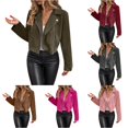 thumbnail image 1 of Ticikt Women Fitted Cropped Suede Moto Jacket Lapel Zip Up Casual Fall Winter Biker Outerwear Coat,Army Green, 1 of 6