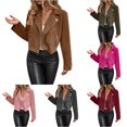 thumbnail image 1 of Ticikt Women Fitted Cropped Suede Moto Jacket Lapel Zip Up Casual Fall Winter Biker Outerwear Coat,Coffee, 1 of 6