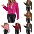 thumbnail image 1 of Ticikt Women Fitted Cropped Suede Moto Jacket Lapel Zip Up Casual Fall Winter Biker Outerwear Coat,Hot Pink, 1 of 4
