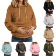 thumbnail image 1 of Ticikt Women Fuzzy Pet Pouch Hoodie, Pullover Sweatshirt with Kangaroo Carrier Pocket for Small Cats Dogs,Brown, 1 of 6